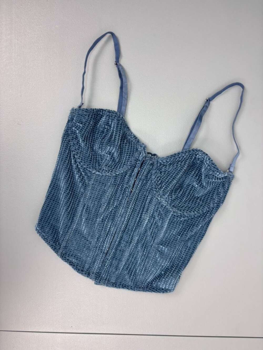 Edikted women's small blue crushed velvet lace up corset top festival fairy